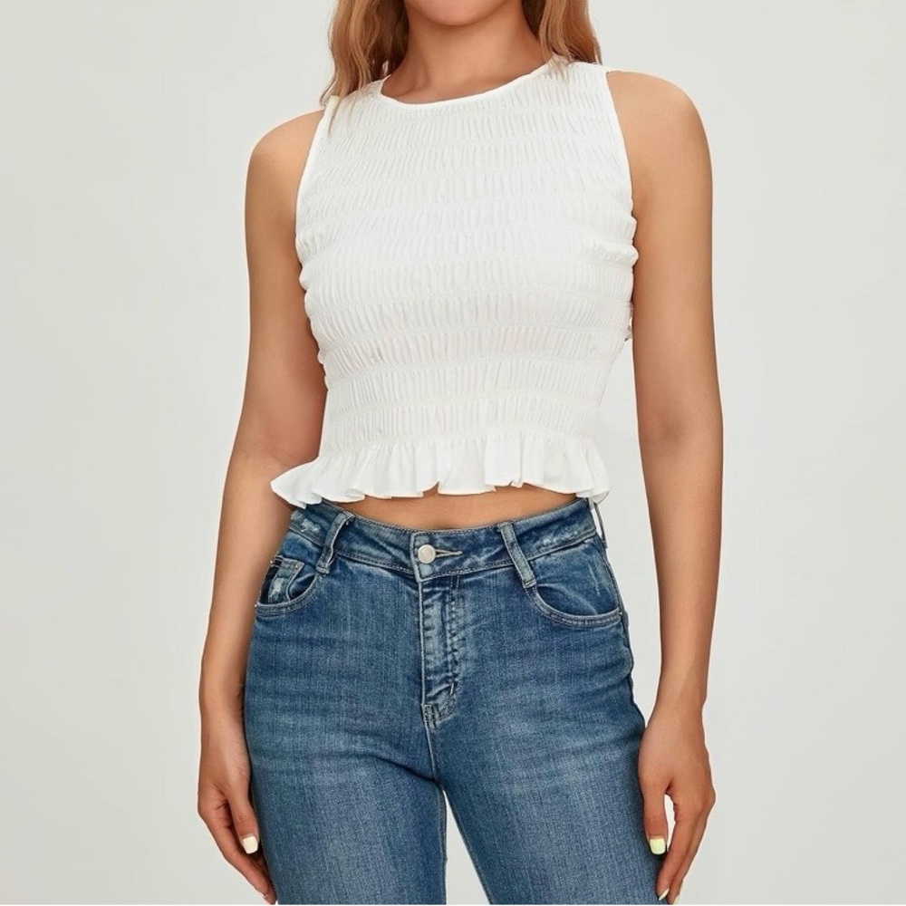 White Smocked Tank Top